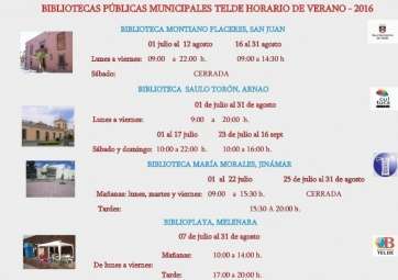 Cuadro con el horario de apertura de las bibliotecas y biblioplaya (Foto TA)