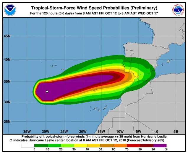 Recreación de la última proyección sobre Leslie (Foto TA)