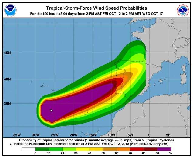Imagen de la última proyección de Leslie (Foto TA)