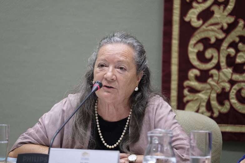 Elsa López, este lunes en el Parlamento de Canarias (Foto TA)