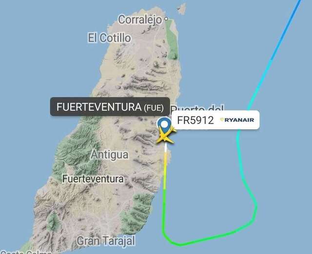 Ruta que siguió el avión para aterrizar en Fuerteventura (Foto TdC)