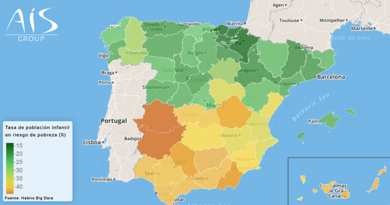 Mapa de la pobreza infantil por provincias (Foto Habits Big Data)