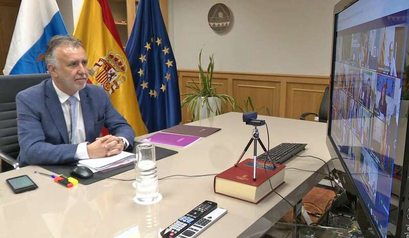 Ángel Víctor Torres durante la videoconferencia de presidentes autonómicos con Pedro Sánchez (Foto Acfi Press)