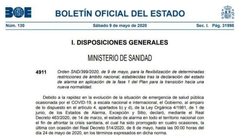 BOE con la disposición ministerial sobre la fase 1 (Foto TA)