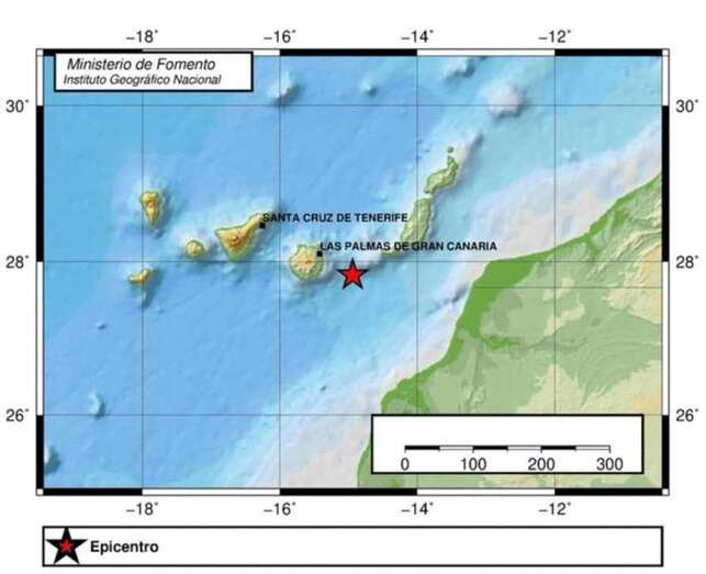 Mapa del epicentro de un terremoto marino entre Gran Canaria y Fuerteventura/TA.