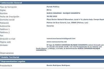 Nueva Canarias ya figura en el registro de partidos con la denominación Nueva Canarias-Bloque Canarista/TA.