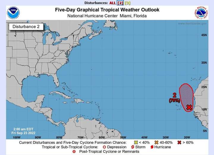 Mapa de ciclones y huracanes en el Atlántico Norte/TA.