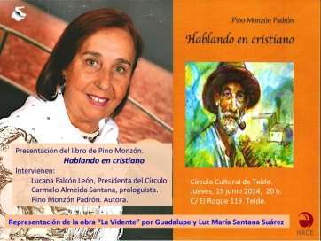 Cartel del acto de presentación del libro de Pino Monzón (Foto TA)