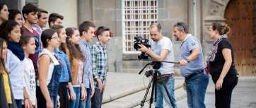 Momento de la grabación en la Plaza de Santa Ana, en la capital grancanaria (Foto Pedro Hernández)