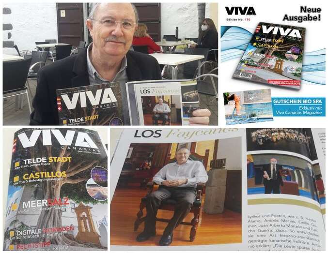 Antonio Cejudo con el número 170 de la revista Viva Canarias e imágenes de su portada y contenido interior/TA.