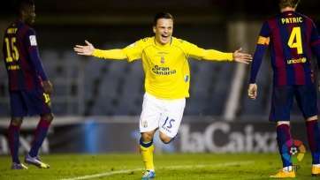 Roque Mesa celebra un gol ante el Barcelona B (Foto udlaspalmas.es)