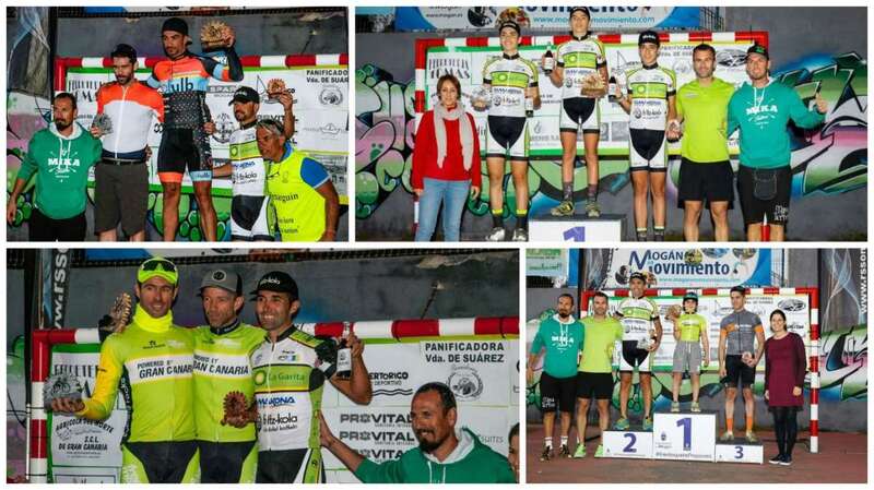 Los ciclistas del club teldense en los podios de la prueba celebrada este sábado (Fotos cedidas por el club)