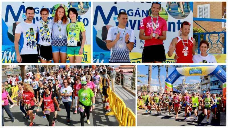 Podio masculino y femenino y dos momentos de la prueba celebrada este domingo en el sur grancanario (Foto TA)