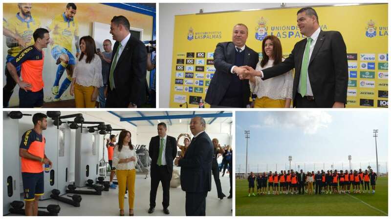 Momento de la firma del convenio en las instalaciones de la Ciudad Deportiva de Telde (Foto TA)