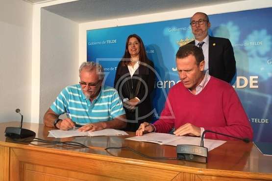 Firma del acuerdo de colaboración entre el CB Telde y el Herbalife Gran Canaria (Foto TA)