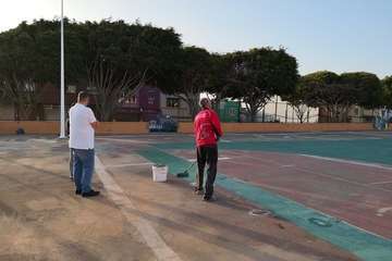 Antes, durante y después de las obras de mejora de la cancha (Foto TA)
