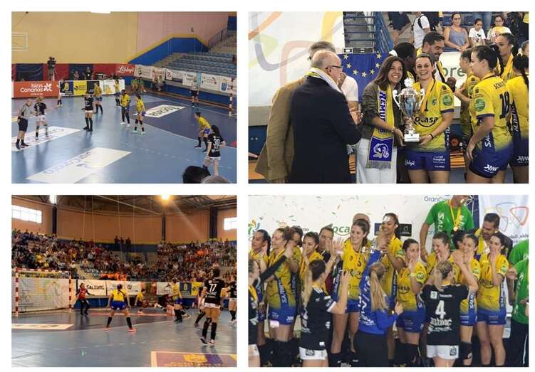 Las teldenses celebran la segunda copa europea (Foto TA)