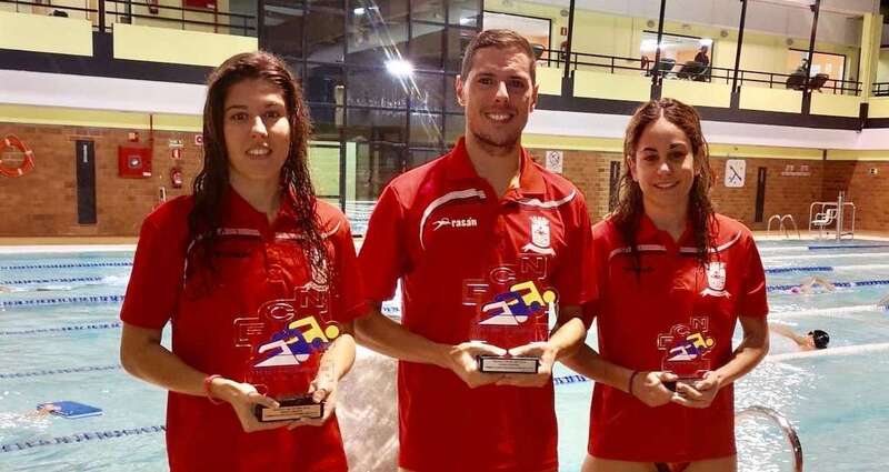 Adex Martínez, Sheila Pulido y Elisabeth Marrero, nadadores del Faynagua-Ciudad de Telde (Foto TA)