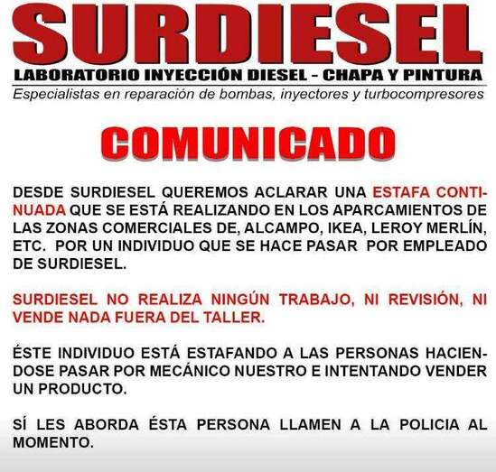 Comunicado público de Surdiesel (Foto TA)
