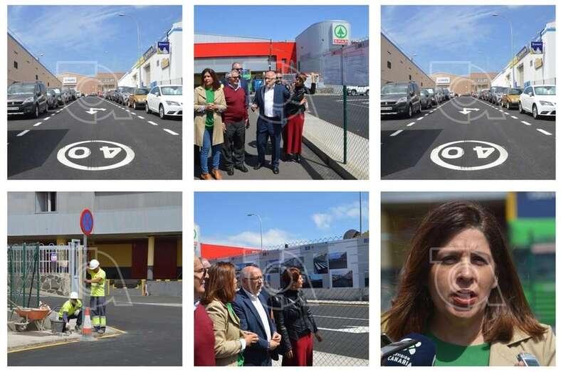 Autoridades del Cabildo y del Ayuntamiento de Telde, en la visita a las obras de asfaltado del parque empresarial de El Goro (Foto TA)