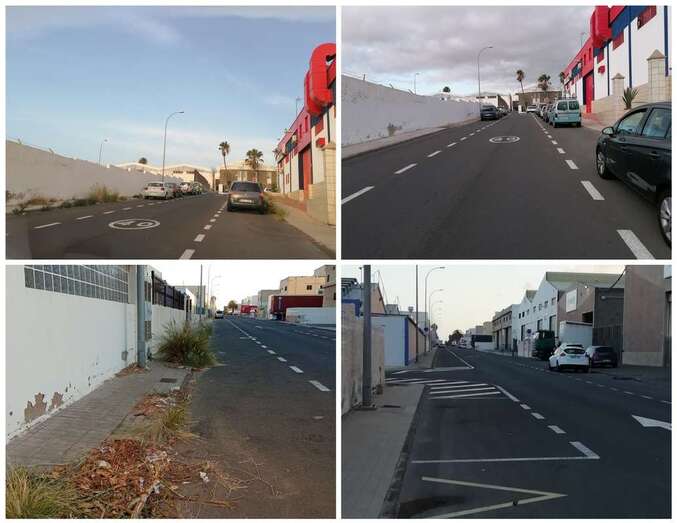 Calles del parque empresarial de El Goro, antes y después de la limpieza/TA.