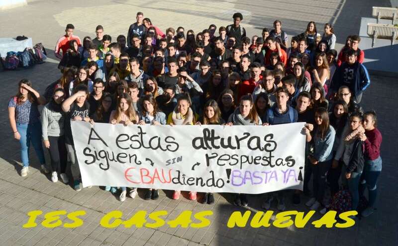 Los alumnos de Bachillerato del IES Casas Nuevas, durante la protesta del pasado viernes (Foto TA)