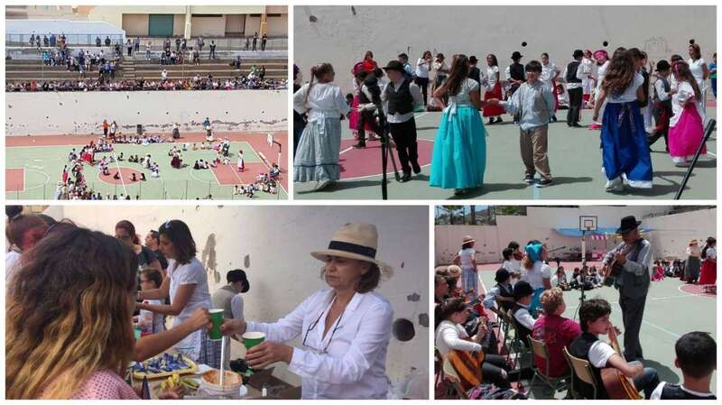 Diferentes momentos de la fiesta canaria en el CEIP Montiano Placeres (Foto TA)