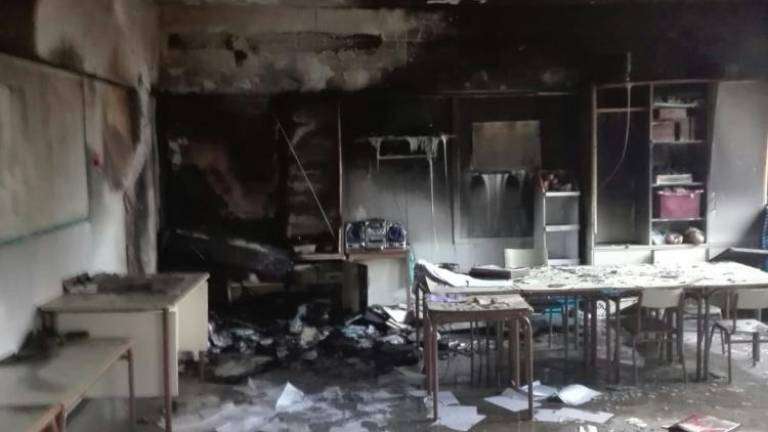 Aspecto que presentaba el aula tras el incendio (Foto Canarias7)