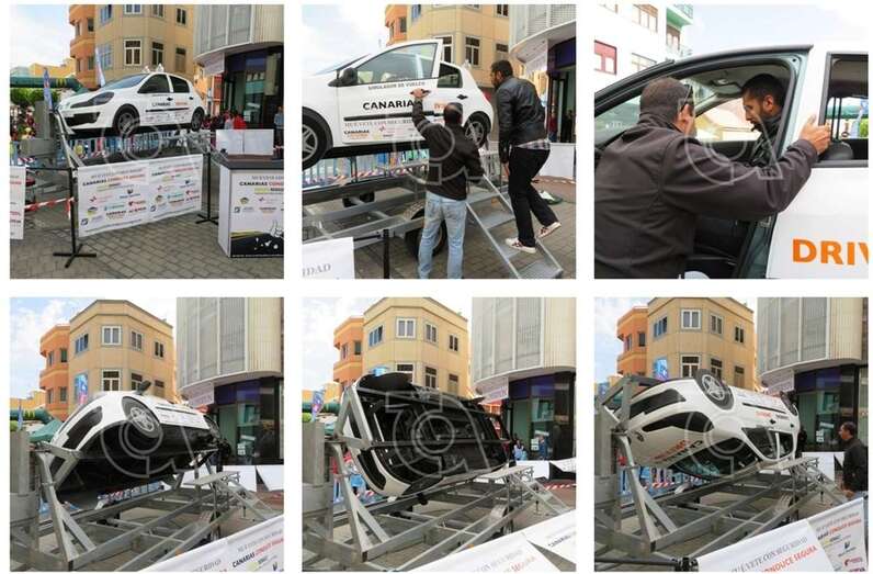 Simulador de vuelco de un vehículo con el concejal de Tráfico como ocupante (Foto TA)
