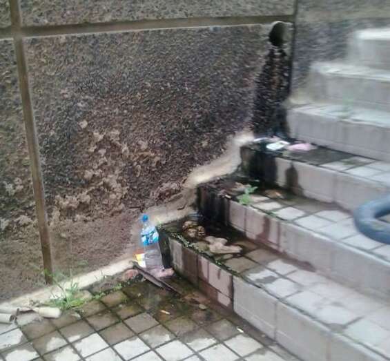 Imagen del vertido que emana del bajante (Foto TA)