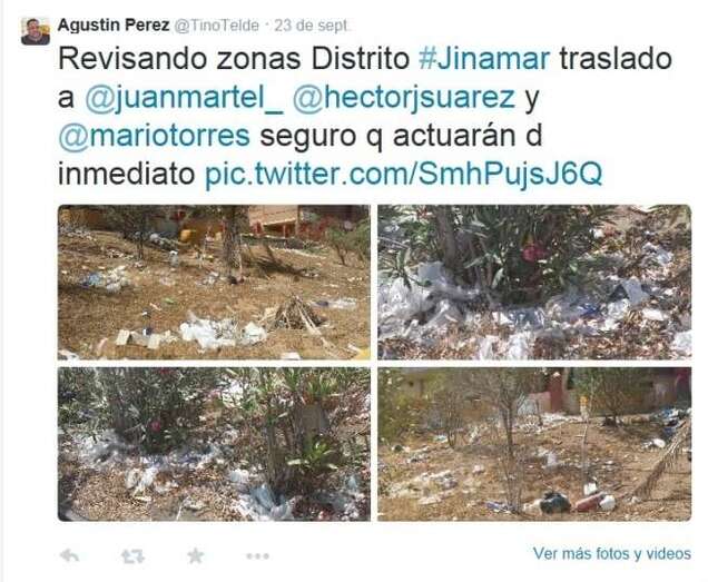 Publicación en Twitter de la suciedad en zonas de Jinámar por parte del edil Agustín Pérez (Foto TA)