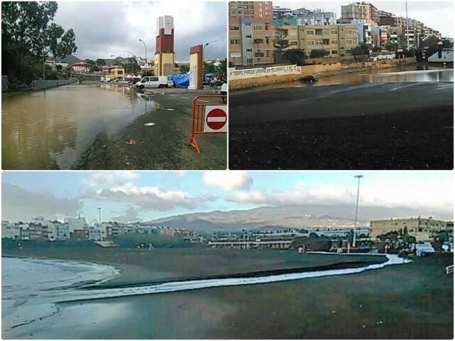 Charcos en Melenara y Jinámar y desembocadura de un barranco en la playa (Foto TA)