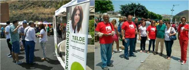 Candidatos y miembros de NC y Canarias Decide, este domingo en el mercadillo de Jinámar (Foto TA)