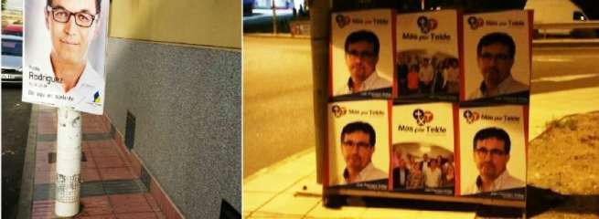 Carteles de Más por Telde en el vial costero próximo a las antiguas instalaciones de Ikea (Foto TA)