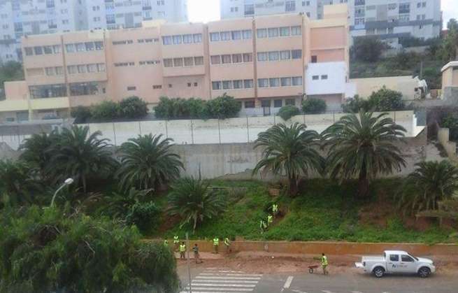 Operarios municipales, esta mañana, dejando la calle Manuel Alemán Álamo como se merece (Foto TA)