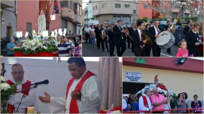 Mosaico de fotos con los actos religiosos de ese domingo en El Goro (parte superior) y Hoya Aguedita (Foto Francisco J. Santana)
