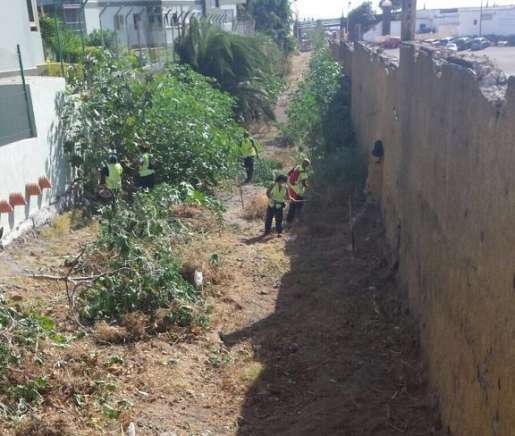 Imagen de los operarios municipales, este miércoles en el barranquillo de Melenara (Foto TA)
