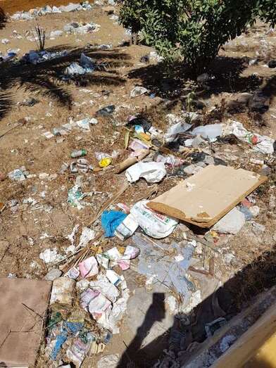 Inmundicia amontonada en los parterres de la trasera de la calle de Ãdolo de Jinámar (Foto TA)