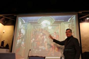 El cronista imparte su última conferencia como director del Museo de Telde (Foto Jesús Ruiz Mesa)