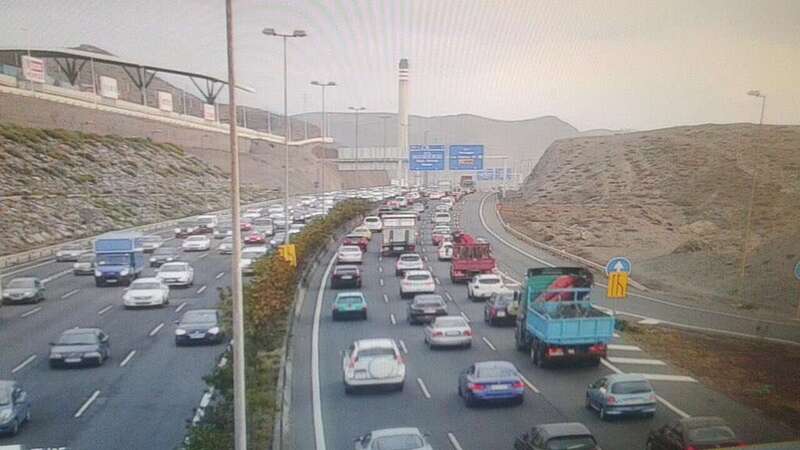 Imagen de las retenciones de tráfico, esta mañana a primera hora (Foto Carreteras del Cabildo)
