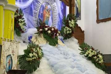 Subida a su altar de la Virgen de las Nieves, en Lomo Magullo-Telde (Foto TA)