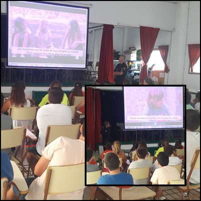 Imagen de una de las charlas que la Policía Nacional de Telde ha venido impartiendo esta semana en el CEIP San Juan (Foto TA)