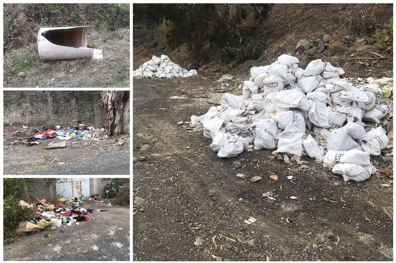 Sacos de escombros y otros desperdicios amontonados en el cauce del barranco de La Matanza (Foto TA)