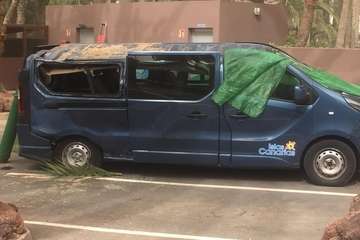 La caída de una palmera causa daños a una furgoneta en el oasis de Maspalomas (Foto Antonio AlÃ¯ y TA)