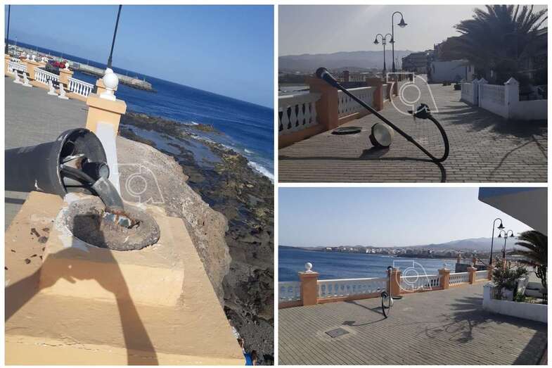 La farola caída hace unos minutos sobre el paseo (Foto TA)
