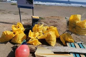 Un grupo de jóvenes limpia la playa de Jinámar/TA.