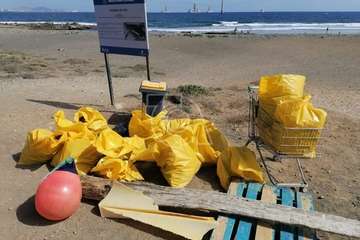 Un grupo de jóvenes limpia la playa de Jinámar/TA.