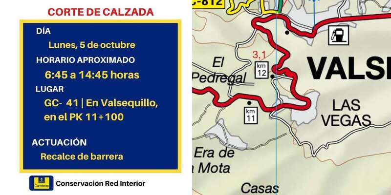 Anuncio del corte en la GC-41/TA.