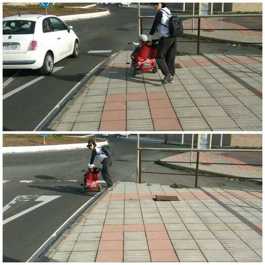 Los peatones tienen que invadir el asfalto para poder cruzar al otro tramo (Foto TA)