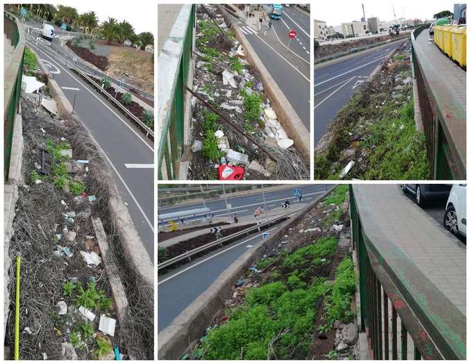 Imagen de la suciedad en el parterre que está debajo de la calle de Atindana/TA.